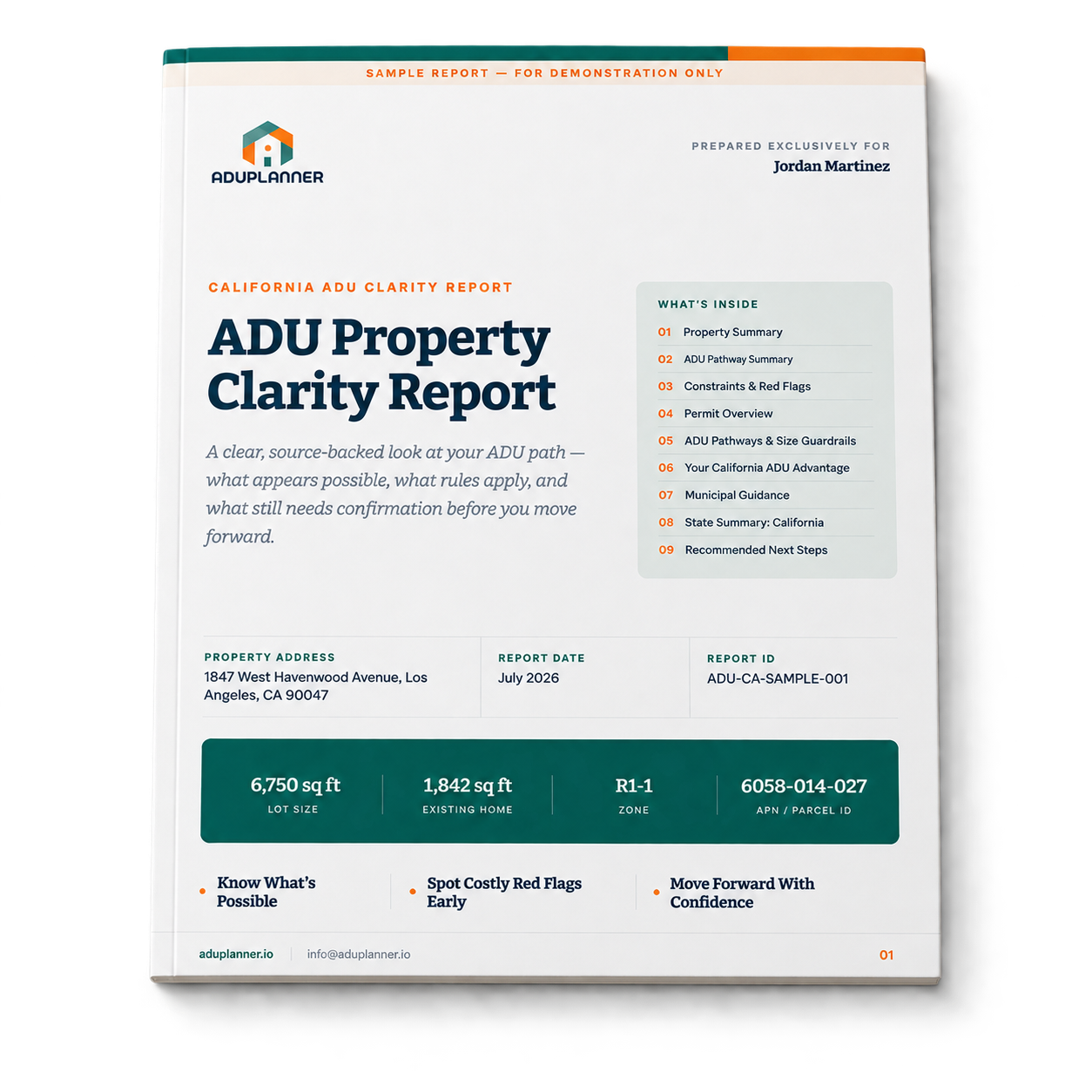 ADU Property Clarity Report — sample report cover